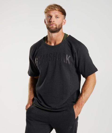 Men's Gymshark Power Washed Rag Top T-Shirts Black | CA 70ND58